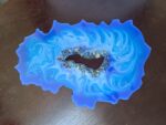 Blue Vortex Resin geode slice center ring of crystals-stand included