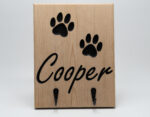 Dog leash and accessory holder customized with colour, and dogs name.