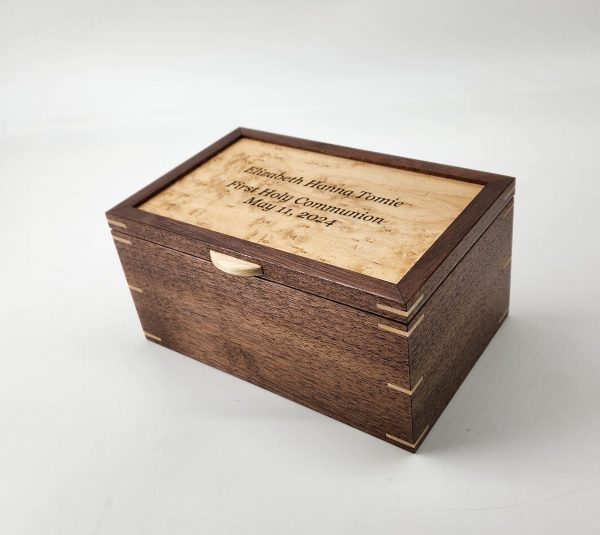 Personalized Engraving Walnut and Birdseye Maple Keepsake Box 8"L x 5"W x 4"H