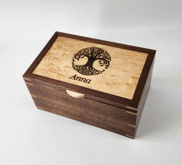 Personalized Engraving Walnut and Birdseye Maple Keepsake Box 8"L x 5"W x 4"H