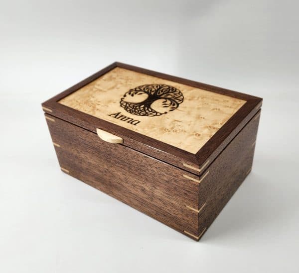 Personalized Engraving Walnut and Birdseye Maple Keepsake Box 8"L x 5"W x 4"H
