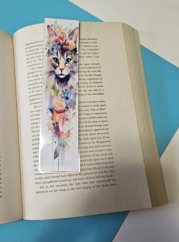 Set of 6 Water Colour Floral Cats Bookmarks for book lovers