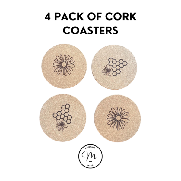Bee Engraved Cork Coasters