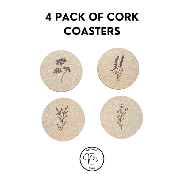Wildflower Engraved Cork Coasters