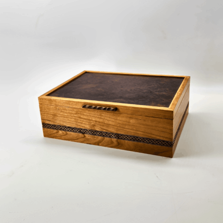 Cherry and Walnut Burl Keepsake Box with an Engraved Celtic Knot 12L x 9W x 4H