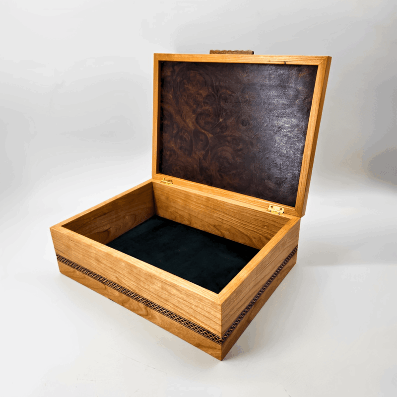 Cherry Wood keepsake box with an engraved celtic knot