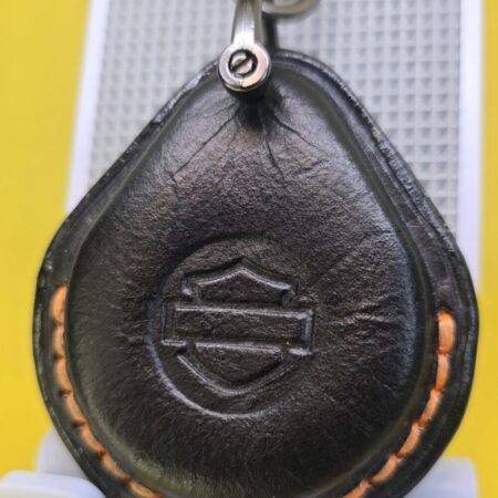 Premium Black Leather Harley Davidson Key Fob Case with Orange stitching