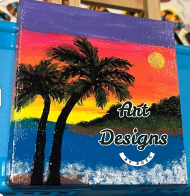 Hand-painted Seashell Two Palm Trees (Small 1.5" x 3", Medium, and Large)