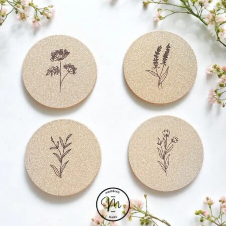 Wildflower Engraved Cork Coasters
