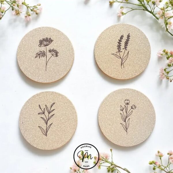 Wildflower Engraved Cork Coasters