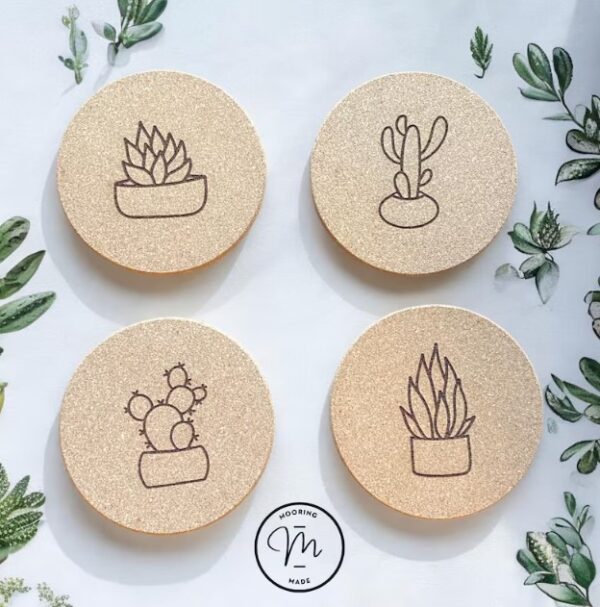 Succulent Cork Coasters- Set of 4