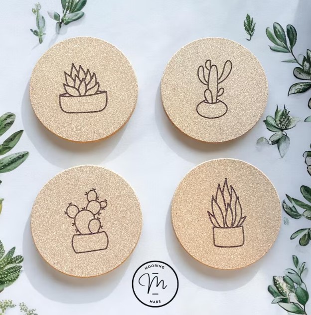 Succulent Cork Coasters- Set of 4