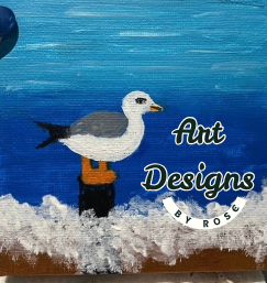 Seagull, 4 X 4 Mini Original Acrylic Painting