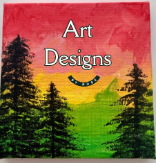 Trees in Pink Sky, 4 x 4 Mini Original Acrylic Painting