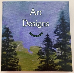 Trees in Purple Sky, 4 x 4 Mini Original Acrylic Painting