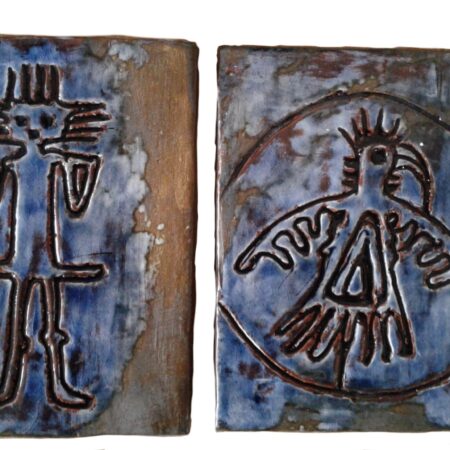 Set 2 Atacama Geoglyph Ceramic Tiles 4" x 3" Atacama Giant & Thunderbird
