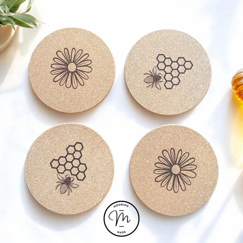 Bee Engraved Cork Coasters