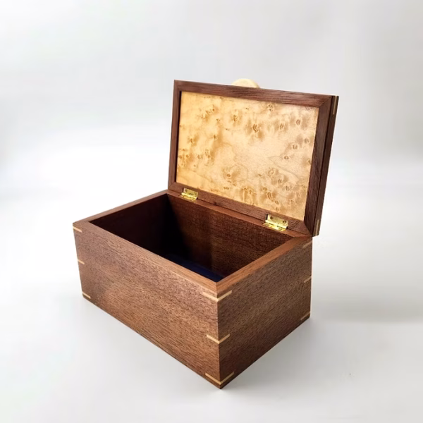 Walnut and Birdseye Maple Keepsake Box with removable trays and ring holder 8"L x 5"W x 4"H