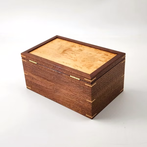 Walnut and Birdseye Maple Keepsake Box with removable trays and ring holder 8"L x 5"W x 4"H