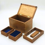 Walnut and Birdseye Maple Keepsake Box with removable trays and ring holder 8"L x 5"W x 4"H