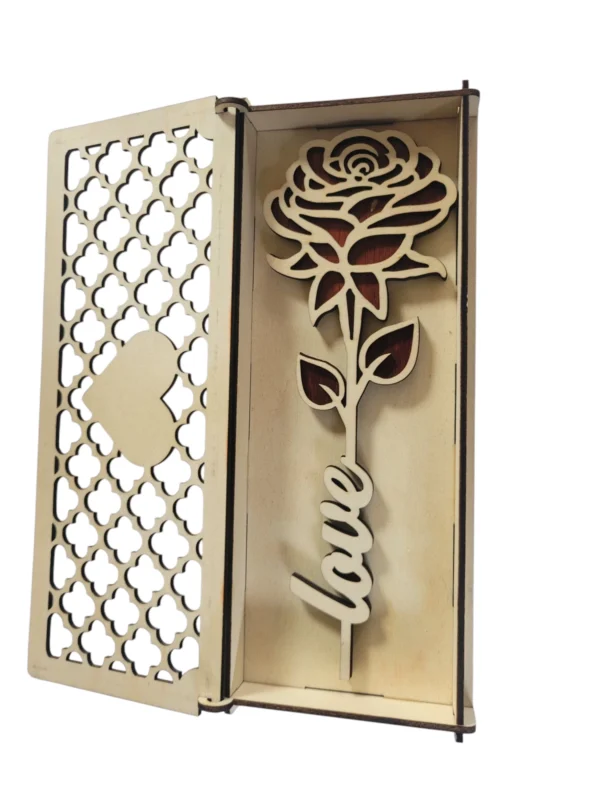 Wooden 2 tone love rose with decorative box