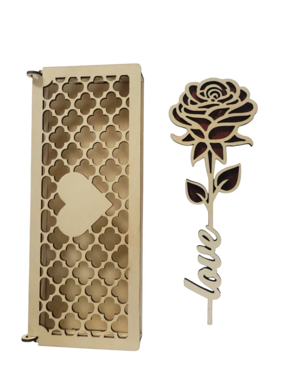 Wooden 2 tone love rose with decorative box