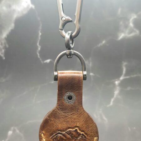 Brown Apple Air Tag Holder with Mountain Scene Handcrafted from Premium Quality Veg-Tanned Leather