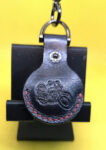 Apple AirTag Holder with Debossed Motorcycle and Red Stitching Handcrafted from Premium Quality Veg-Tanned Leather