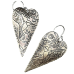 Handmade NuGold Heart Earrings Hummingbird Design – Boho Shabby Chic Dangles