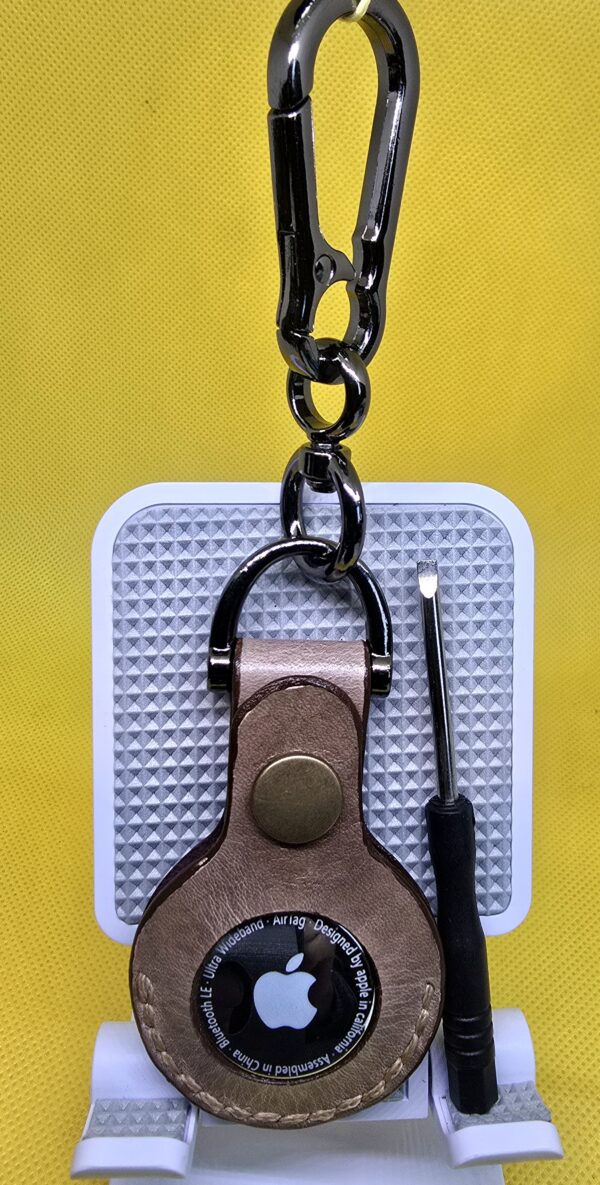 Brown Apple Air Tag Holder with Motorcycle Handcrafted from Premium Quality Veg-Tanned Leather