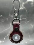 Burgundy-Brown Apple Air Tag Holder with Mountain Scene Handcrafted from Premium Quality Veg-Tanned Leather
