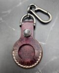Burgundy-Brown Apple Air Tag Holder with Mountain Scene Handcrafted from Premium Quality Veg-Tanned Leather
