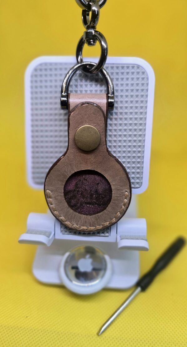 Brown Apple Air Tag Holder with Motorcycle Handcrafted from Premium Quality Veg-Tanned Leather