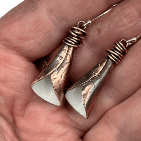 White Calla Lily Earrings - Copper & Enamel Floral Dangles