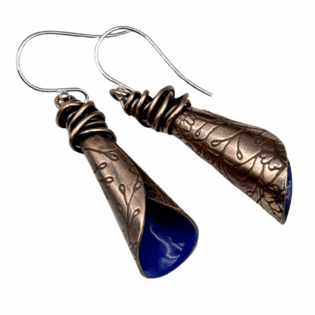Calla Lily Earrings – Handmade Copper with Enamel Interior