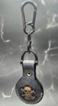 Charcoal Gray Apple Air Tag Holder with Skull and Crossbones Handcrafted from Premium Quality Veg-Tanned Leather