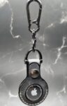 Charcoal Gray Apple Air Tag Holder with Skull and Crossbones Handcrafted from Premium Quality Veg-Tanned Leather