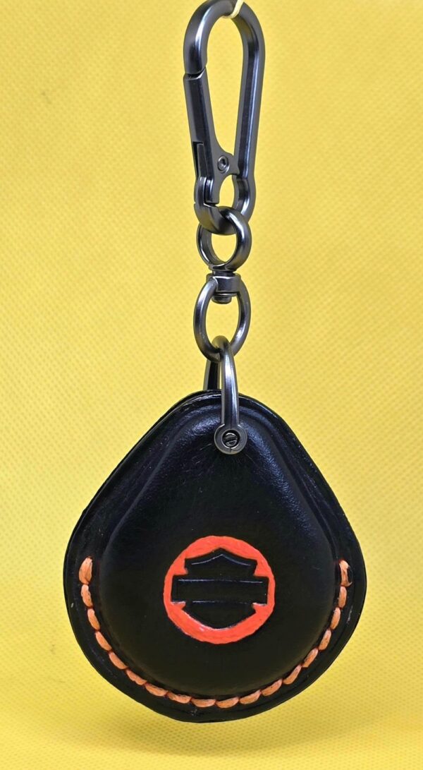 Black Premium Veg-tan Leather Harley Davidson Key Fob Case with Orange Stitching