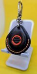 Black Premium Veg-tan Leather Harley Davidson Key Fob Case with Orange Stitching