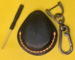 Black Premium Veg-tan Leather Harley Davidson Key Fob Case with Orange Stitching