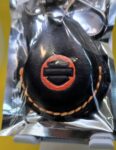 Black Premium Veg-tan Leather Harley Davidson Key Fob Case with Orange Stitching