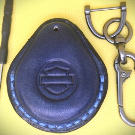 Navy Blue Vegetable Tanned Leather Harley Davidson Key Fob Case