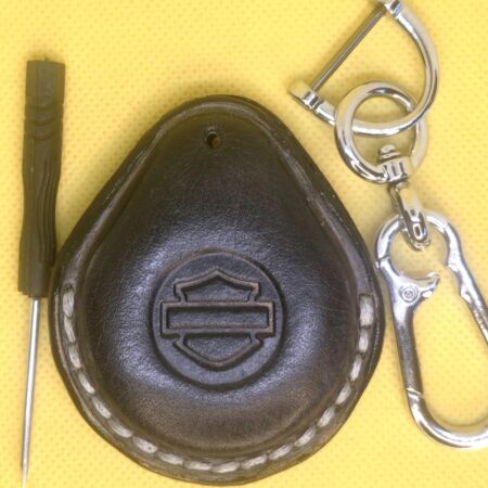 Charcoal Grey Vegetable Tanned Leather Harley Davidson Key Fob Case