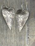 Handmade NuGold Heart Earrings Hummingbird Design – Boho Shabby Chic Dangles