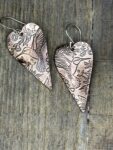 Handmade Copper Heart Earrings Hummingbird Design – Boho Shabby Chic Dangles