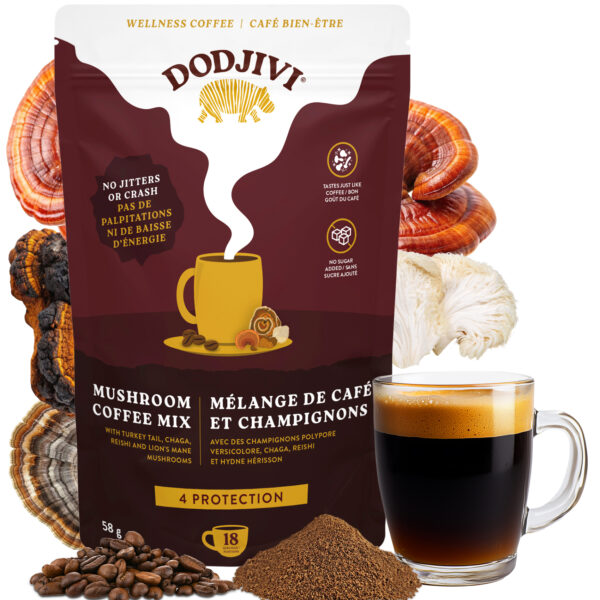 Dodjivi Instant Mushroom Coffee with Arabica, Lion’s Mane, Reishi, Chaga & Turkey Tail – A Nootropic Blend for Focus, Mental Clarity, Immunity, Gut Health & Stress Relief -18 Servings