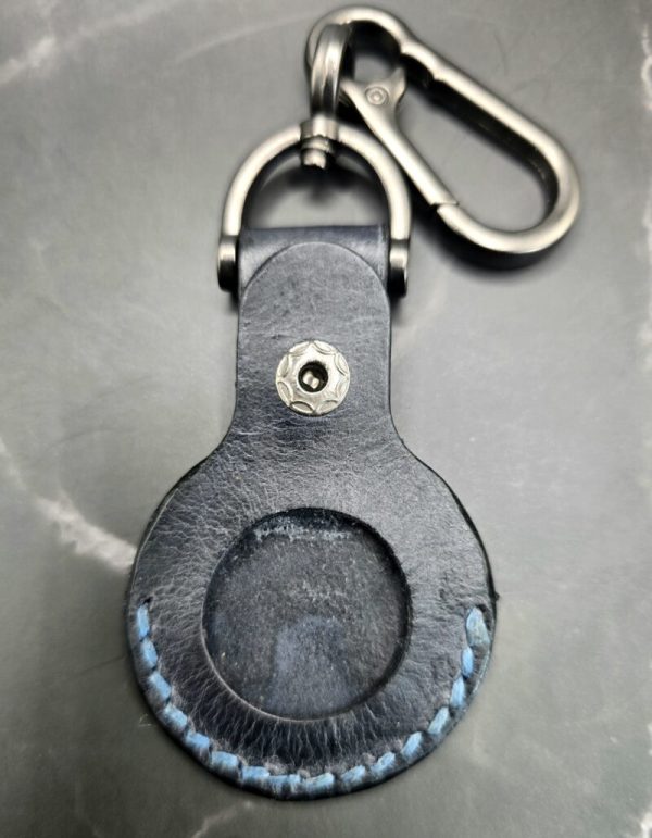 Veg-tanned Leather Apple AirTag Holder with Navy Handled Guns Handcrafted from Premium Quality Veg-Tanned Leather