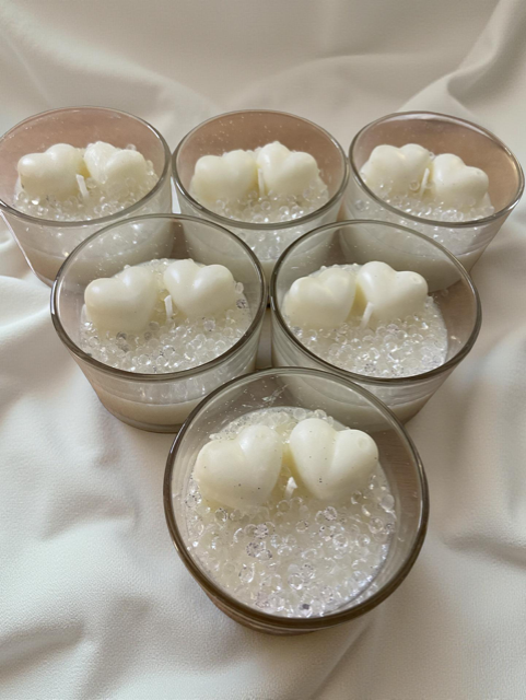 Wedding Souvenir for Guests - White Candle with Twin Hearts & Sparkles