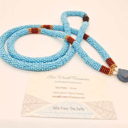 Sea Turtle Totem Beaded Lanyard: Native American Inspired ID Holder in Blue, Copper & Gold