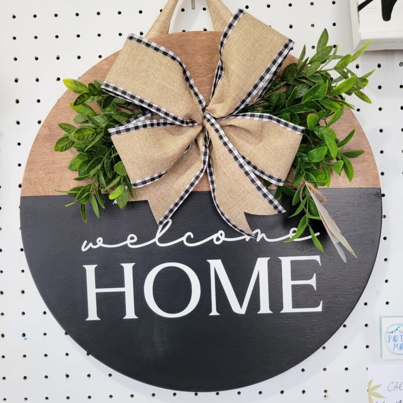 Wood Round Door Sign Welcome Home